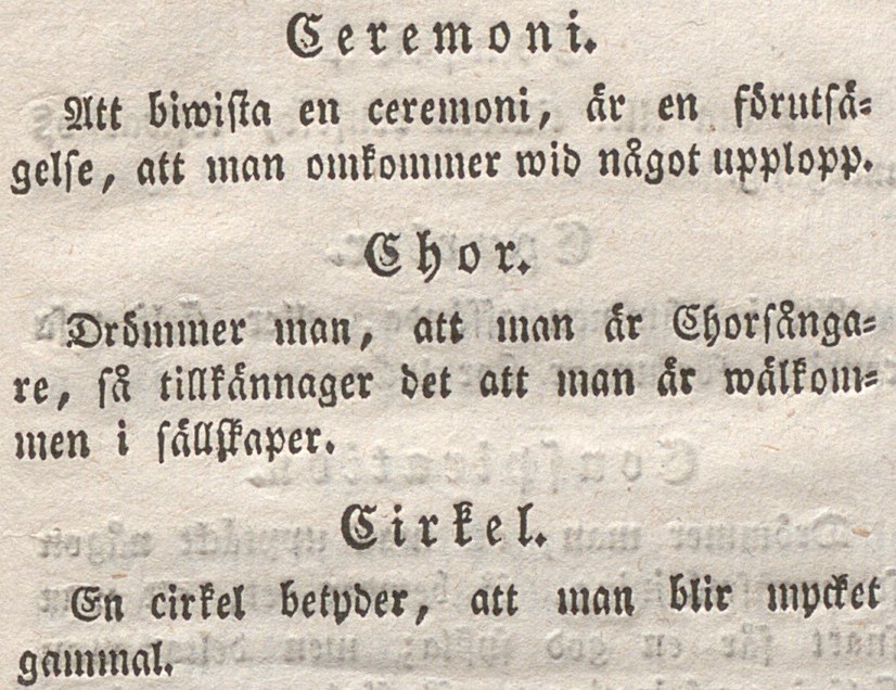 Lumppapper med text i frakturstil. Text: Ceremoni.