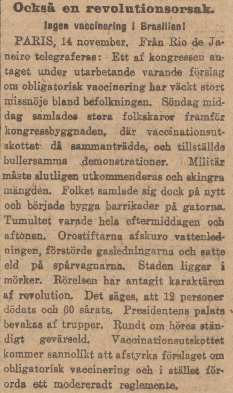 Gulnat tidningsklipp. Text: Också en revolutionsorsak.