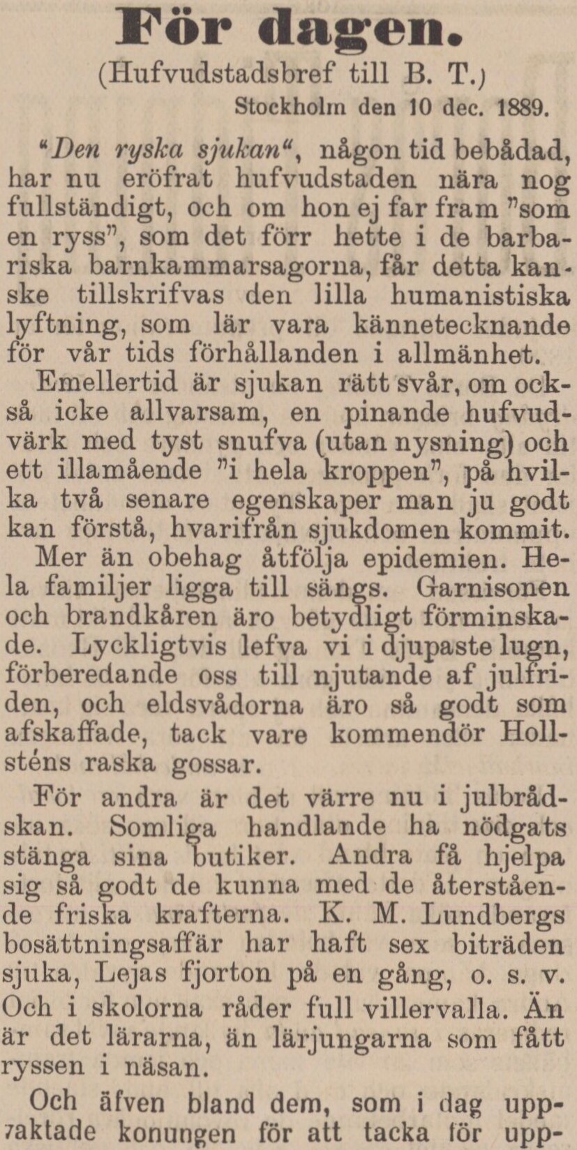 Gulnat tidningsklipp med texten: Den ryska sjukan.