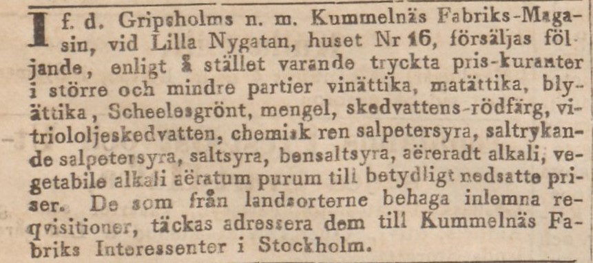 Utsnitt ur gammal gulnad tidning med text om diverse giftiga produkter