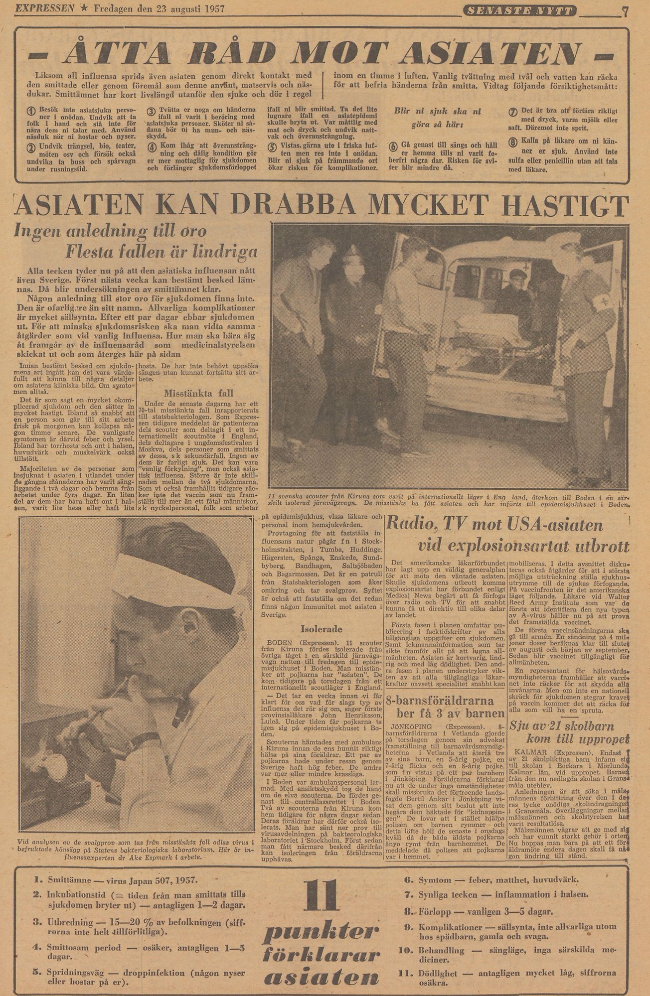 Gulnad tidningssida med texten: Åtta råd mot asiaten.